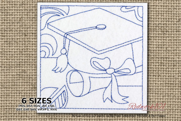 Grad Cap and Diploma Redwork Design Review